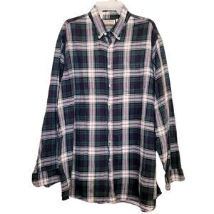Vintage L.L. Bean mens green and blue plaid long sleeved tall button up shirt
